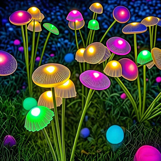 Solar decorative mushroom/jellyfish lights. They charge during the day and automatically turn on at dusk, creating a magical atmosphere in your garden or along pathways.