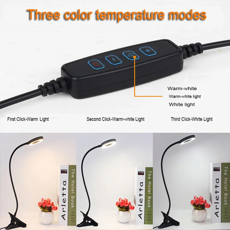 Lampada LED Clip – USB, 3 Tono, Flessibile